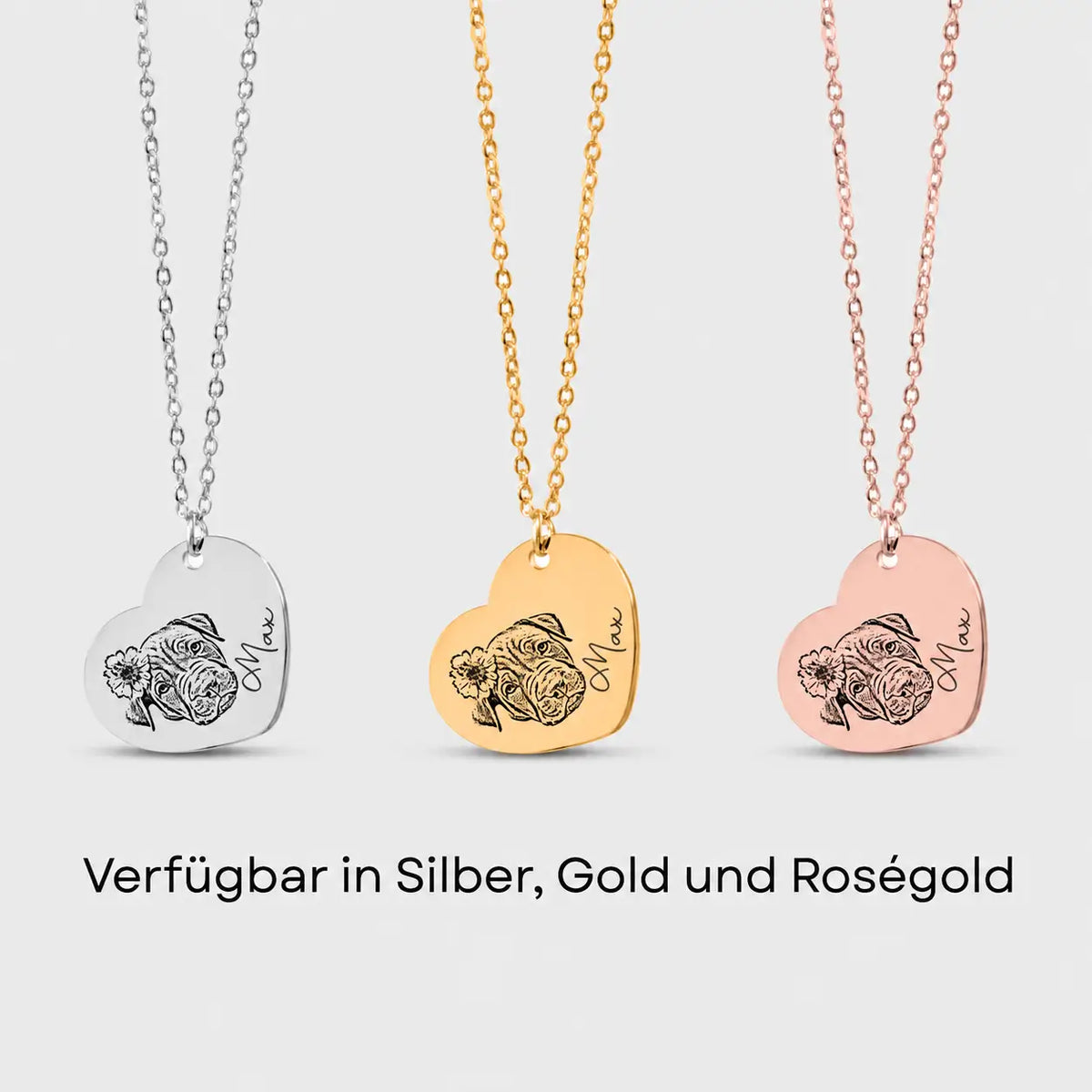 Herzkette mit Haustierportrait in verschiedenen Materialien