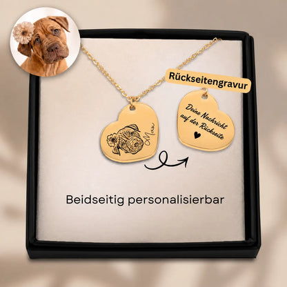 Herzkette mit Haustierportrait Beidseitig personalisierbar