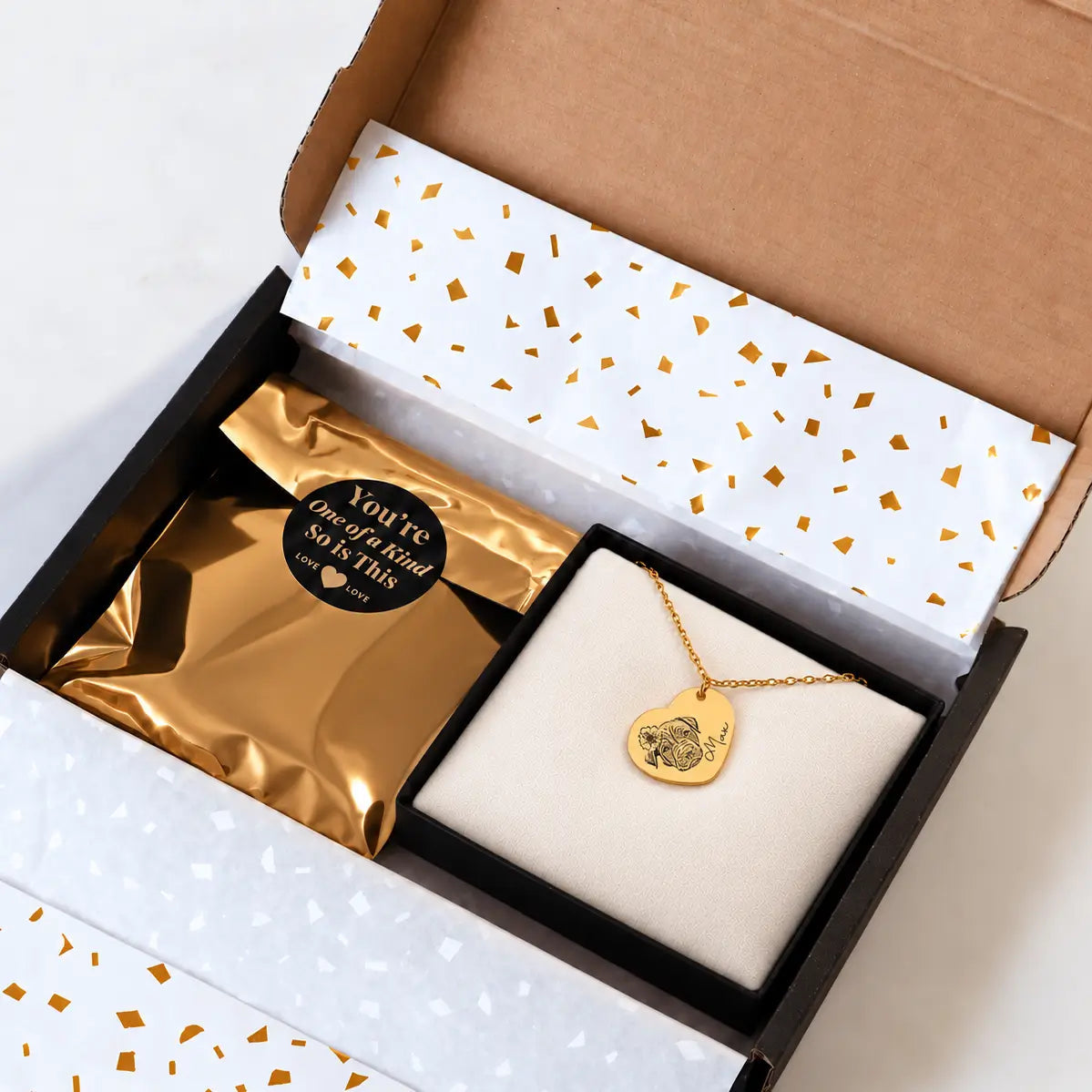 Herzkette mit Haustierportrait Geschenkbox
