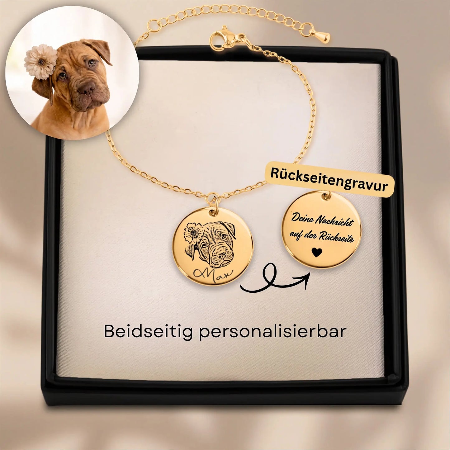 Armband mit Haustierportrait Rueckseitengravur